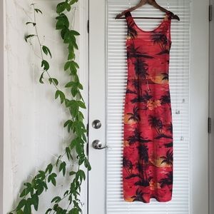 Semi-sheer vintage stretch hawaiian midi dress